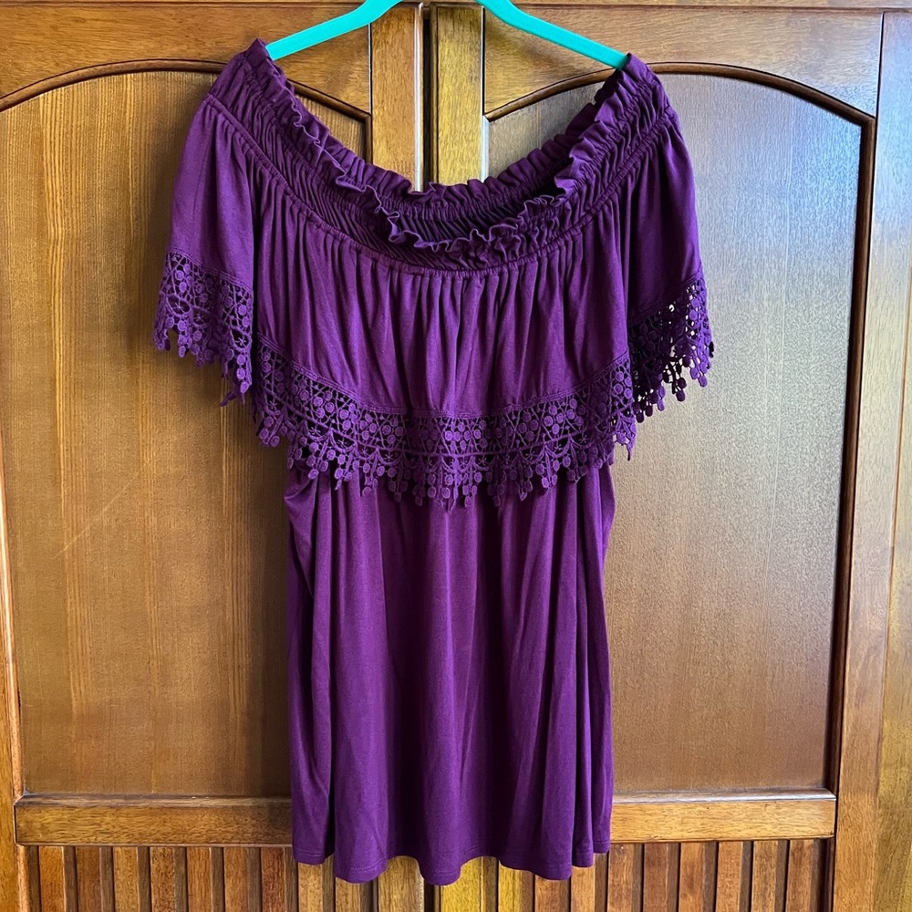 Lane Bryant Purple Lace Off The Shoulder Top